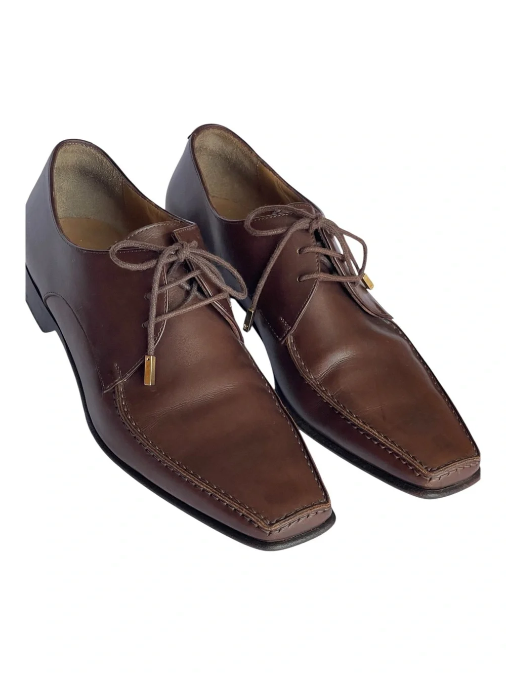 LOUIS VUITTON MENS BROWN CALFSKIN SQUARE TOE DERBY SHOES SZ 40 = 7 US MED